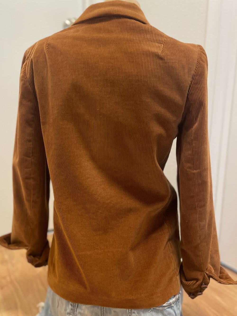 Vintage 80s TICA Chestnut Brown Corduroy Blazer Size 6 Stripe Lining - Picture 3 of 12